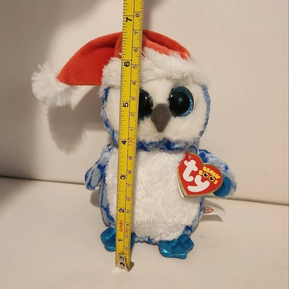 7” Ty Icicles Blue Snow Owl wearing Santa Hat Christmas Themed Plush